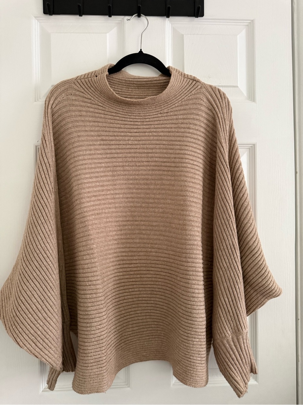 Anthropologie Ribbed Mock Neck Sweater with Dolman Sleeves - Taupe - Oversized